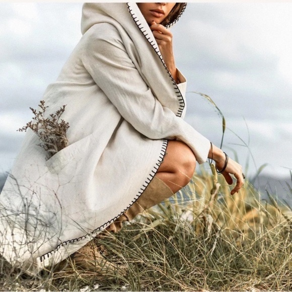 💞NWT AYA Sacred Wear Warm Boho Hoody Cardigan Off-White Belted Wrap Cardigan💞 - Picture 2 of 15